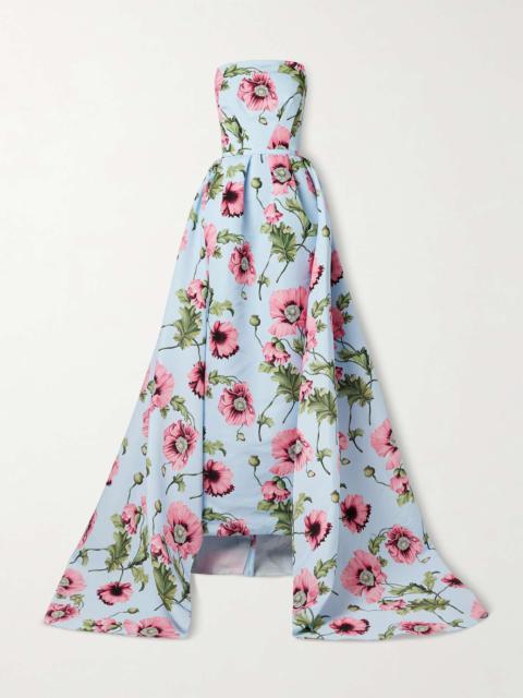 Oscar de la Renta Convertible strapless pleated floral-print faille gown