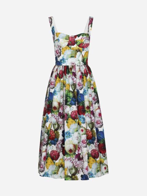 Corset dress with nocturnal flower print