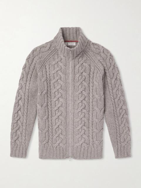 Brunello Cucinelli Cable-Knit Cashmere Zip-Up Sweater