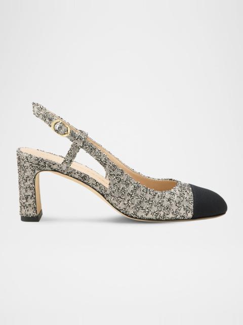 Stuart Weitzman 60mm Babette Tweed Cap-Toe Slingback Pumps