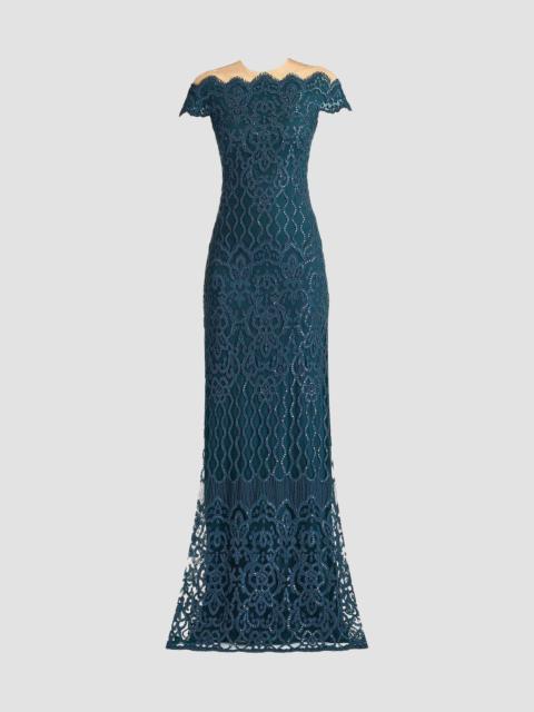 TADASHI SHOJI Women's Embellished Lace Illusion-Neck Gown - Starry Night