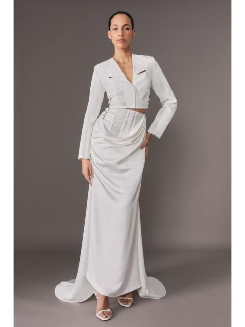 KAREN MILLEN Archive Collection - Tailored Satin Drape Corset Detail Fishtail Maxi Skirt