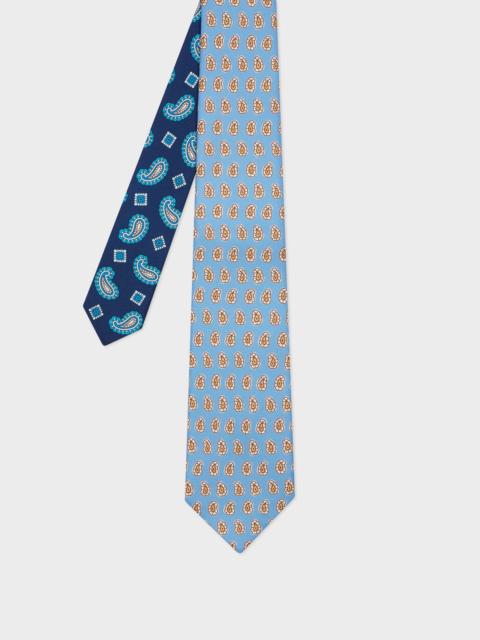 Paul Smith Light Blue and Navy 'Contrast Paisley' Silk Tie