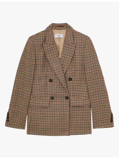 REISS Willow Houndstooth Double-Breasted Wool Blazer