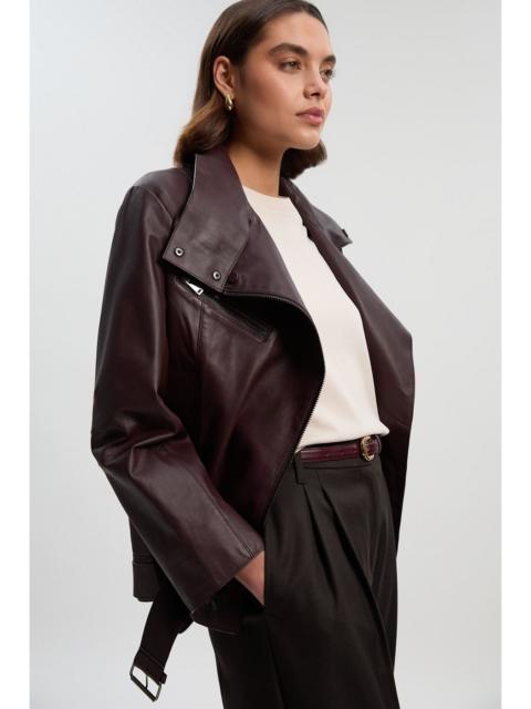 KAREN MILLEN Leather Relaxed Biker Jacket