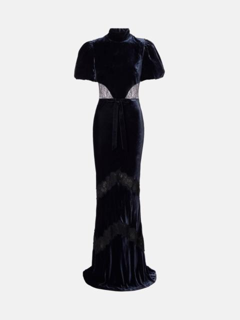 REBECCA VALLANCE Minerva lace-trimmed velvet gown