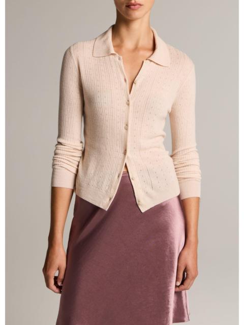 Vince Pointelle Wool Collared Cardigan