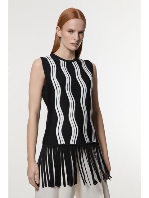 KAREN MILLEN Contrast Wave Knit Top With Fringing