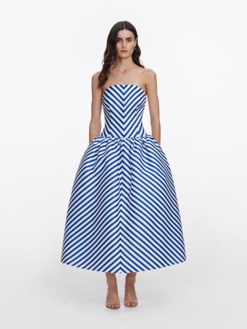 self-portrait Navy Stripe Taffeta Midi Dress