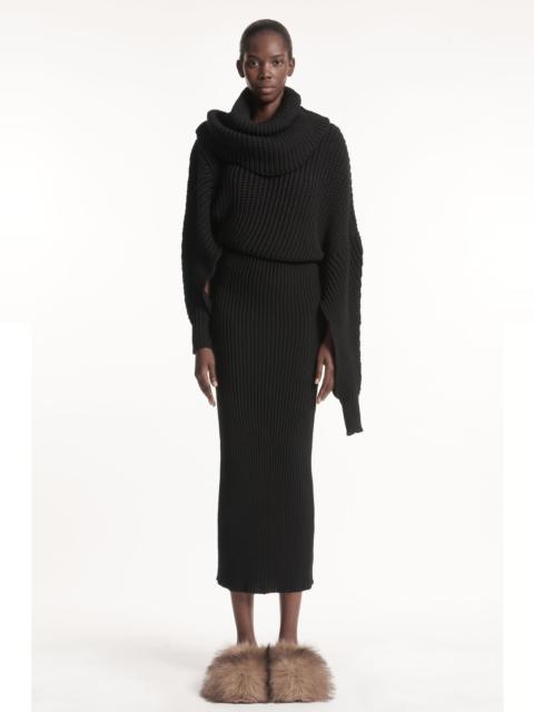A.W.A.K.E. MODE KNIT MAXI SNOOD DRESS WITH SLEEVE OPENING BLACK