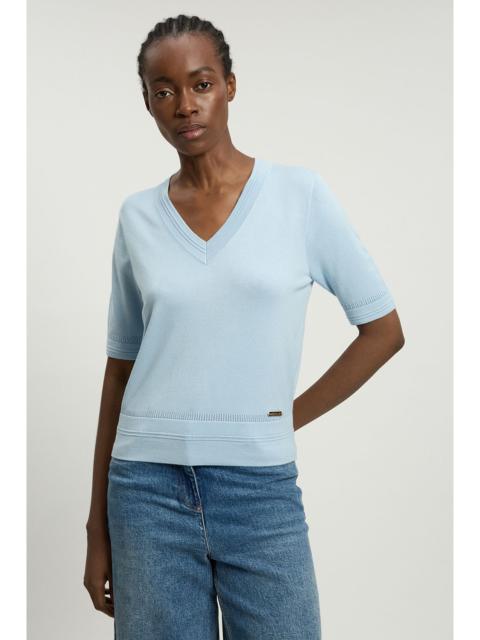 KAREN MILLEN Forever Viscose Blend V Neck Knitted Short Sleeve Top