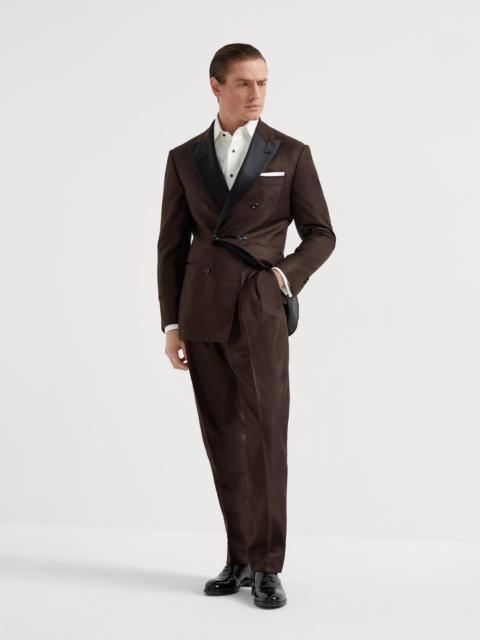 Brunello Cucinelli Silk diagonal tuxedo with one-and-a-half breasted jacket and trousers with double pleats