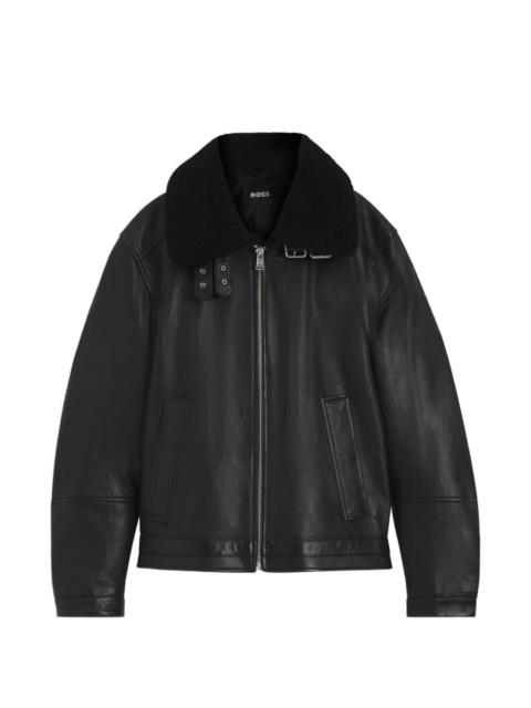 BOSS shearling-collar zip-fastening jacket