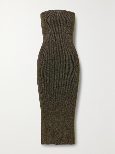 KHAITE Rumer Metallic Ribbed-knit Midi Dress