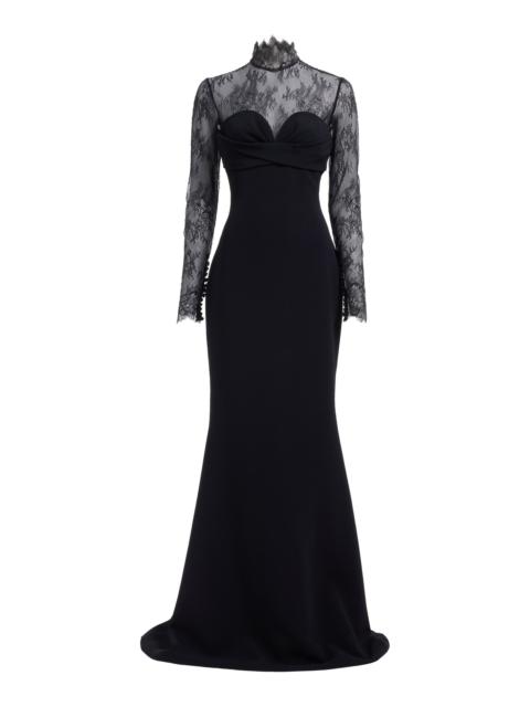 ELIE SAAB Long-Sleeve Cady-Lace Gown black