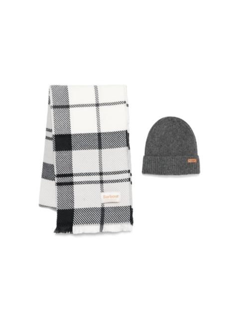 Barbour logo-appliqué plaid scarf and beanie set