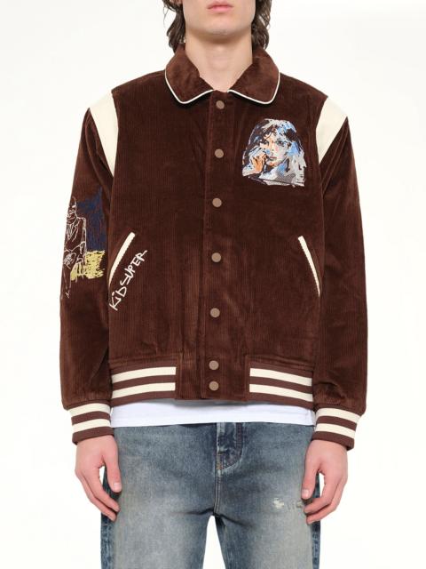 KidSuper Washed Corduroy Embroidered Faces Jacket in Brown