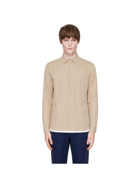Merz b. Schwanen Beige Cotton Twill Long Sleeve Shirt