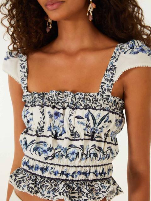 FARM RIO Off-White Flowers Arch Smocked Organic Cotton Blouse
