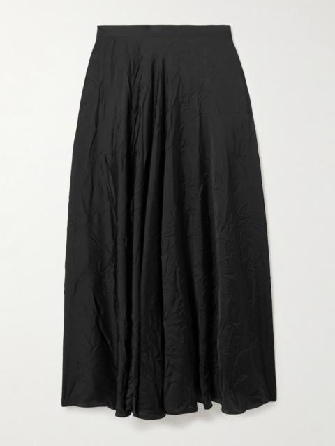 BALENCIAGA Pleated crinkled-satin midi skirt Black