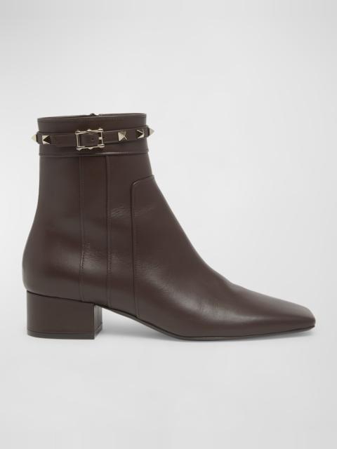 Rockstud Leather Buckle Ankle Booties