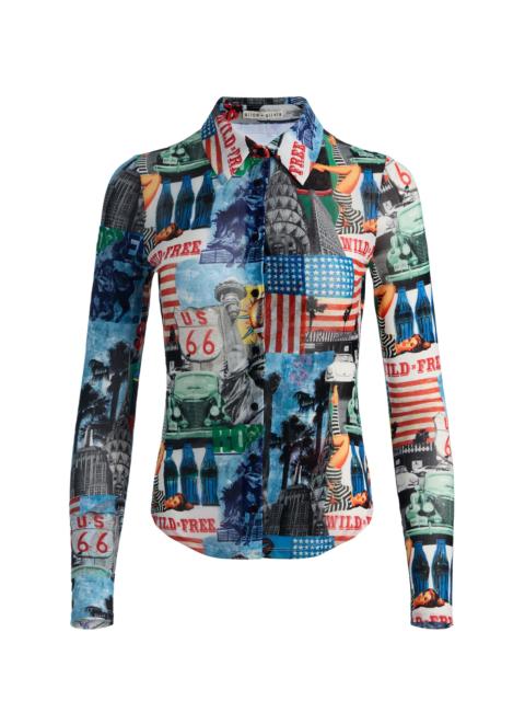 Alice + Olivia JADE MESH BUTTON DOWN