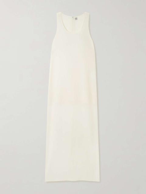 Cotton and silk-blend crepon midi dress Ecru