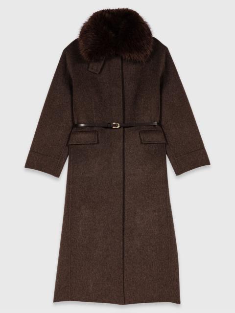 maje Long coat with faux fur collar