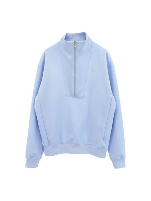 Nike Men's Nike Back Alphabet Logo Printing Half Zipper Stand Collar Asia Edition Blue DQ4238-425