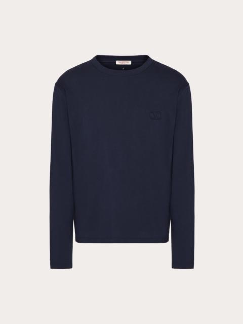 Valentino LONG-SLEEVE COTTON T-SHIRT WITH VLOGO SIGNATURE PATCH