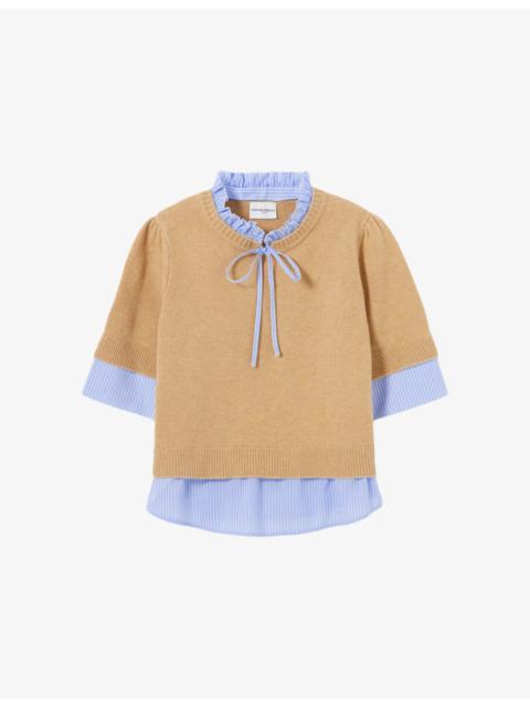Claudie Pierlot Short-Sleeved Striped-Trim Wool Jumper