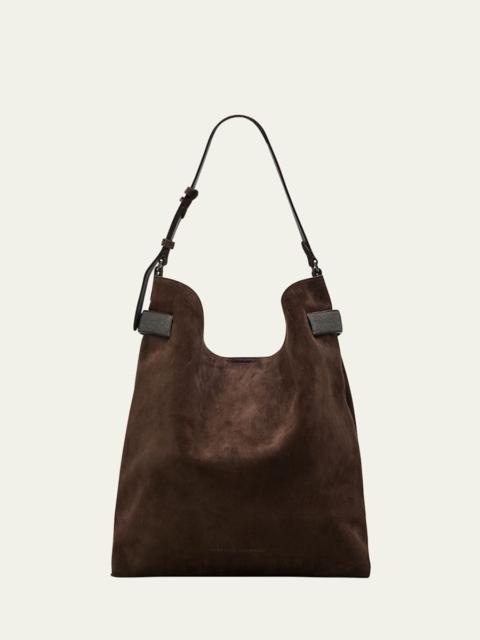 Brunello Cucinelli Essence Large Suede Hobo Bag