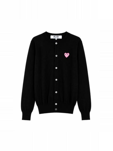 Comme des Garçons PLAY UNISEX ROUND-NECK KNIT CARDIGAN PINK HEART - BLACK