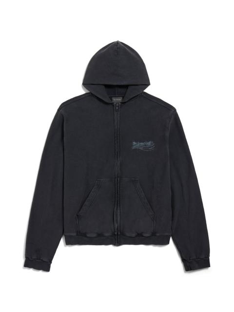 BALENCIAGA Women's Washed Crayon Political Zip-up Hoodie Regular Fit in Faded Black