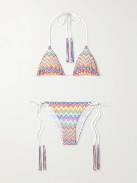 Striped crochet-knit triangle bikini