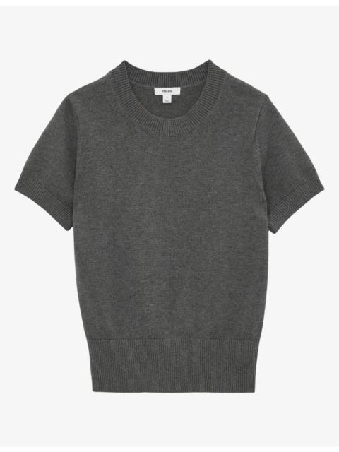 REISS Rita Short-Sleeved Wool and Cotton Top