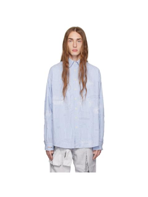 WHO DECIDES WAR Blue Gathered Fray Shirt