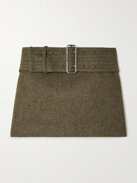 FERRAGAMO Belted wool-tweed mini skirt Army green