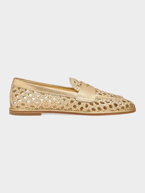 Stuart Weitzman Spencer Woven Metallic Leather Penny Loafers