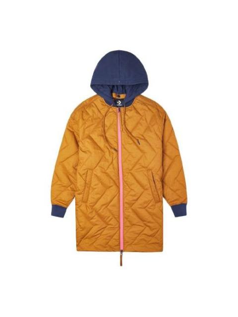 Converse Converse Mid-Length Contrasting Colors Hooded Quilted Jacket Brown 10021078-A02