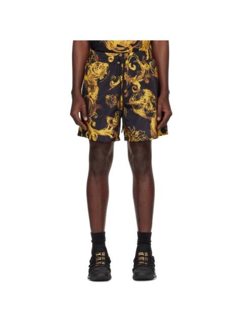 VERSACE JEANS COUTURE Black & Gold Watercolor Couture Shorts