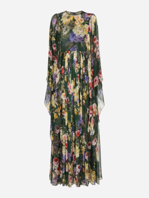 Long garden-print chiffon dress