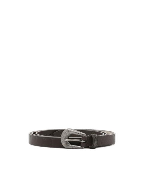 Brunello Cucinelli croc-effect monili-embellished belt