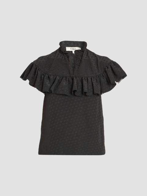 Chloé Women's Tonal-Jacquard Ruffled Short-Sleeve Top - Black