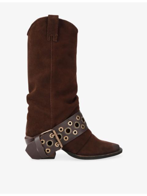 STEVE MADDEN Ashwood Suede Buckle Knee-High Boots