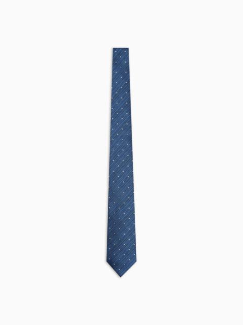 Pure silk tie with two-tone striped jacquard motif