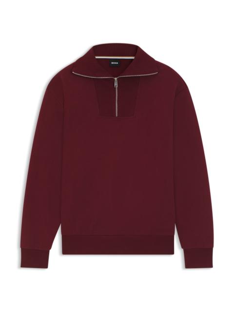 BOSS PEACHED-COTTON SWEATSHIRT WITH RIBBED ZIP NECK