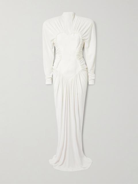 Stella McCartney Mesh-paneled Ruched Crepe Gown