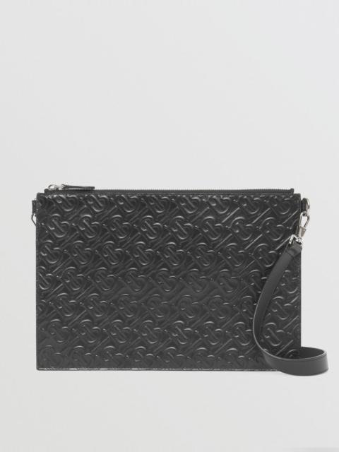 Burberry Embossed Monogram Leather Zip Pouch