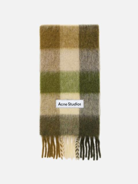 Acne Studios Mohair Check Scarf - Khaki/Cream/Dark Green